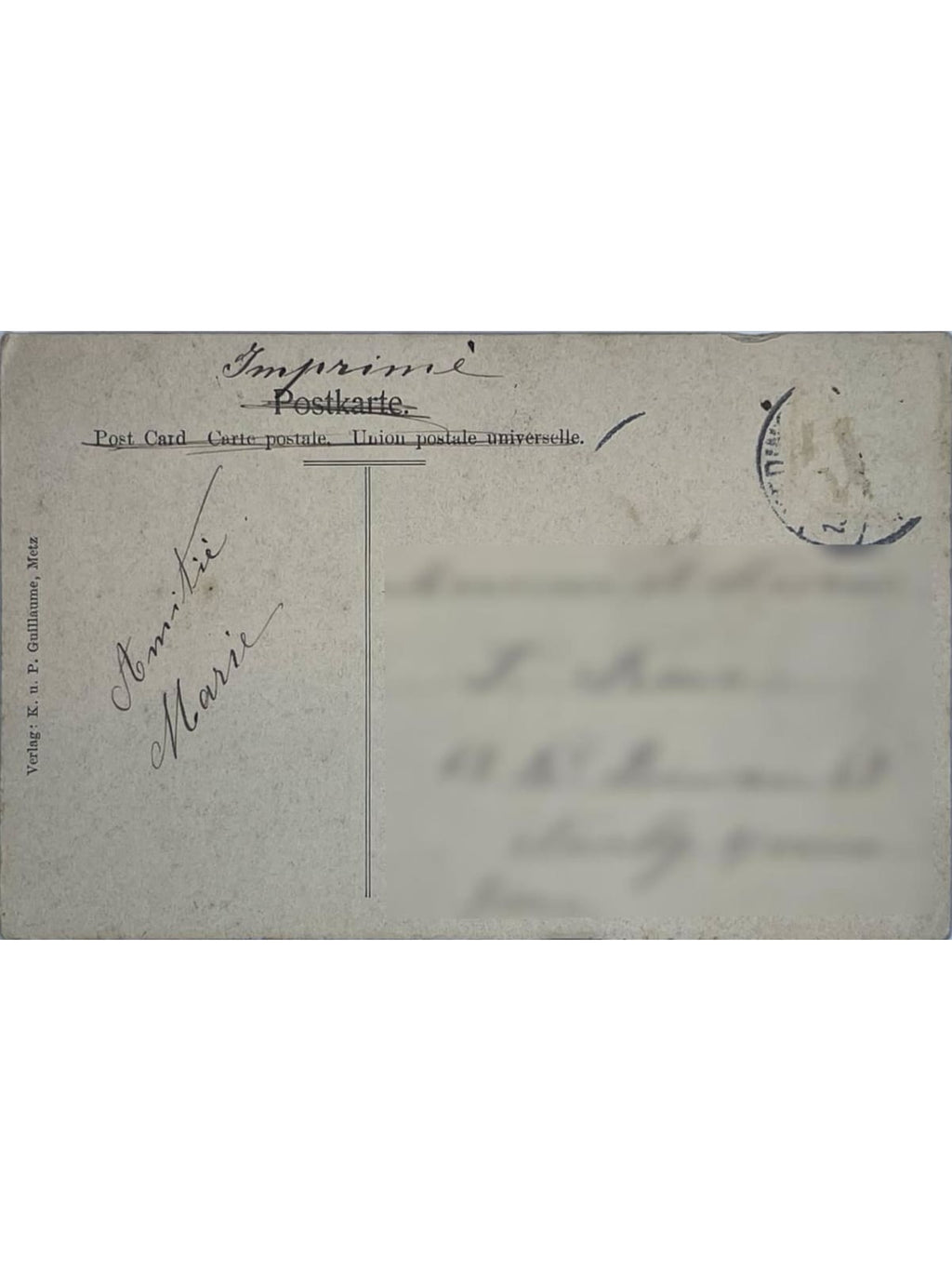 Verso de la carte postale