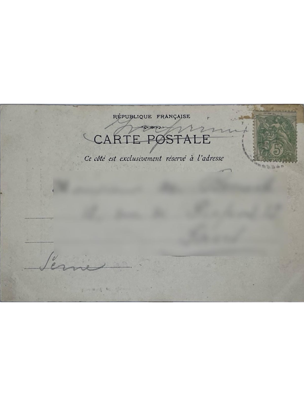 Verso de la carte postale