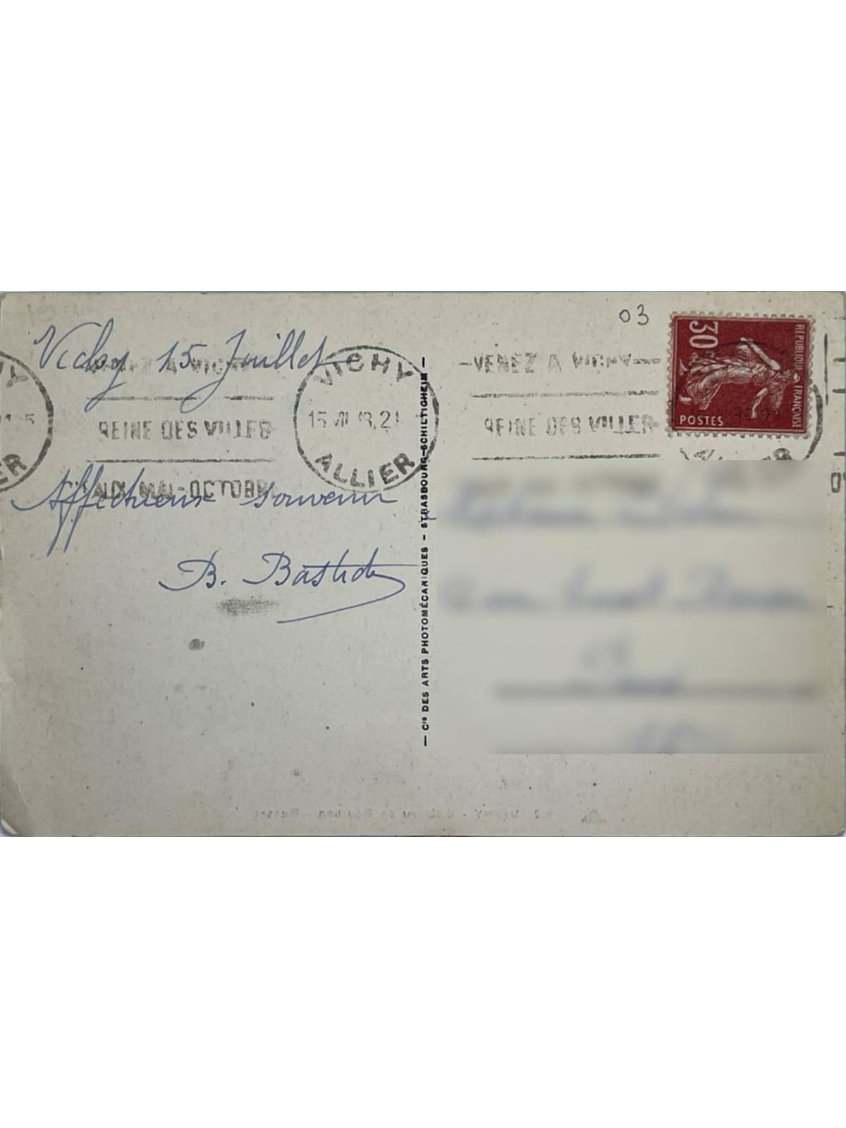 Verso de la carte postale