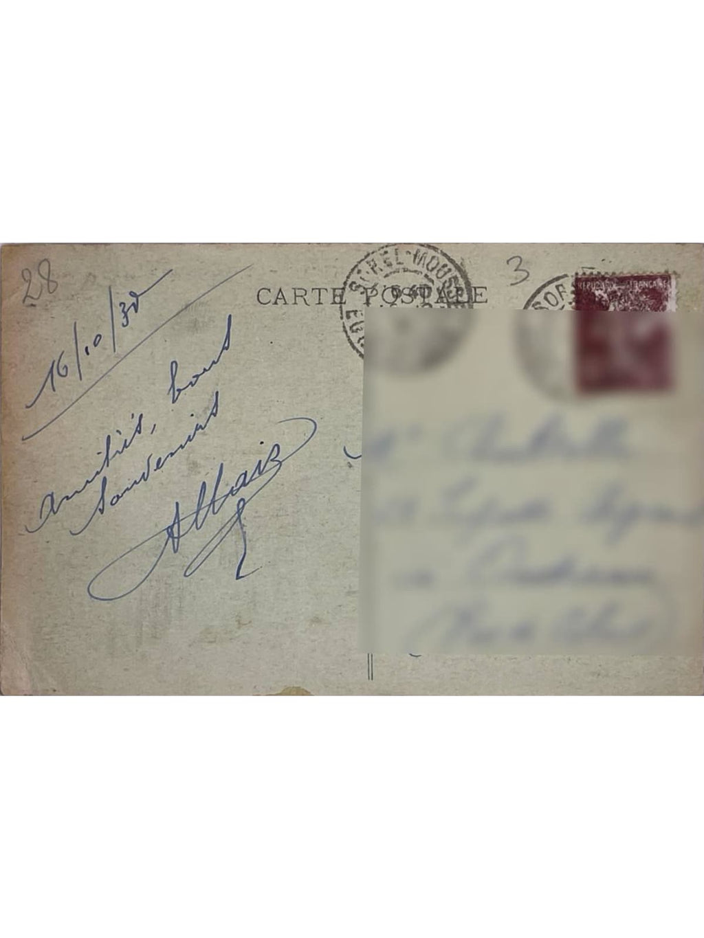Verso de la carte postale