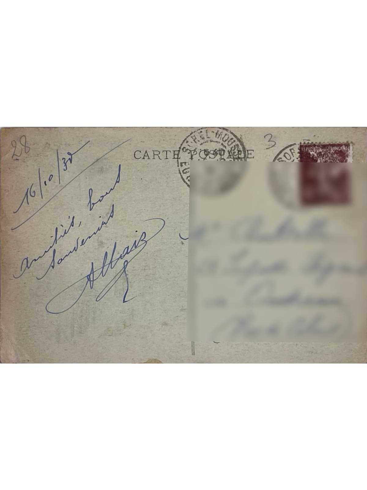 Verso de la carte postale