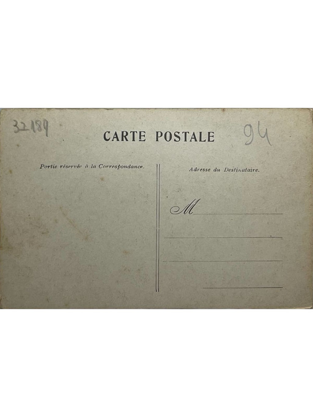 Verso de la carte postale