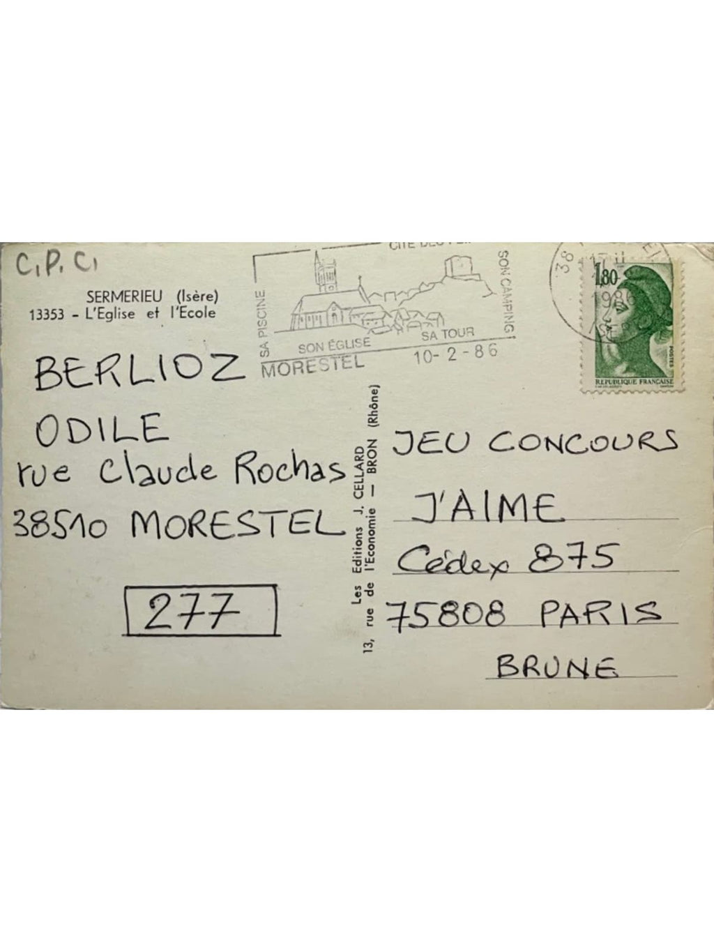 Verso de la carte postale