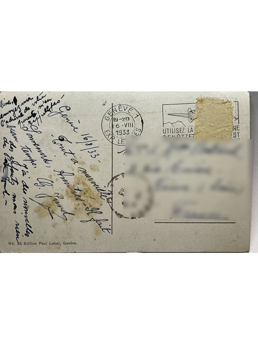 Verso de la carte postale