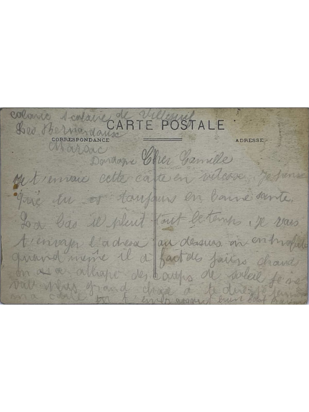 Verso de la carte postale