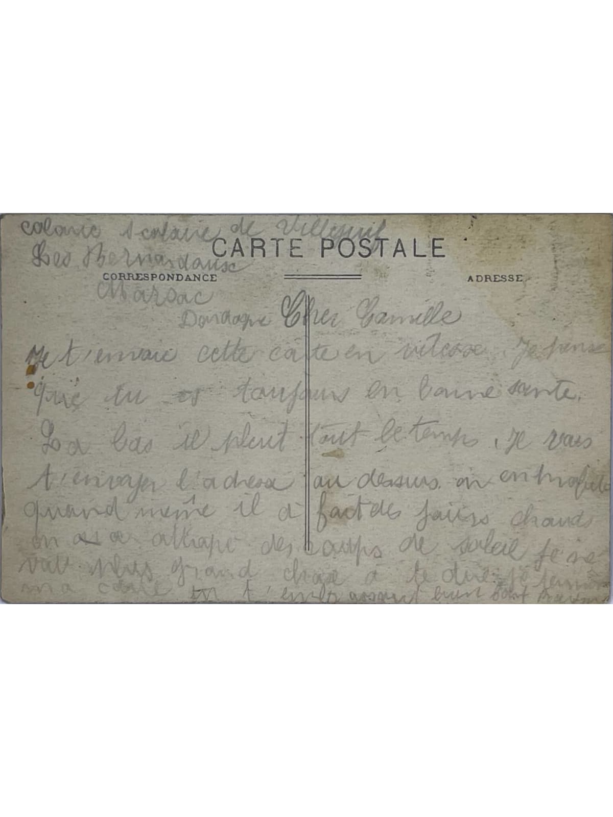 Verso de la carte postale