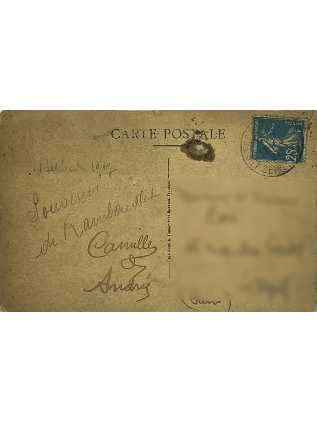 Verso de la carte postale