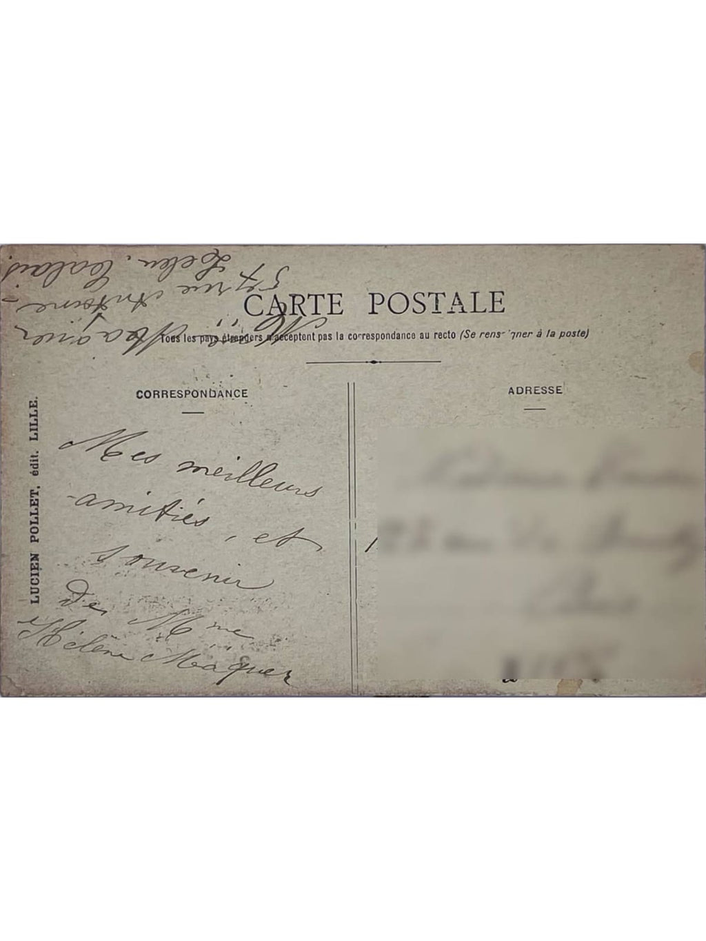 Verso de la carte postale