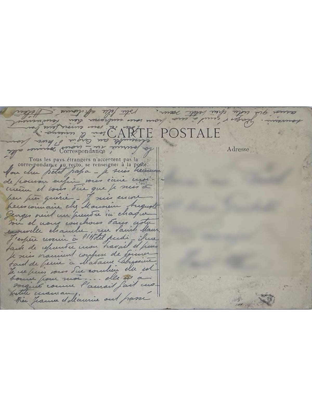 Verso de la carte postale