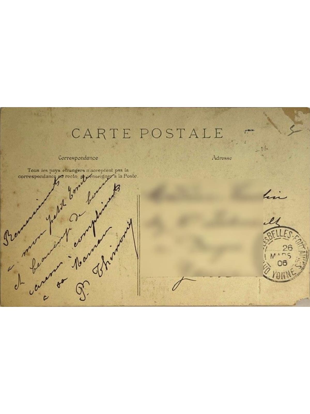 Verso de la carte postale