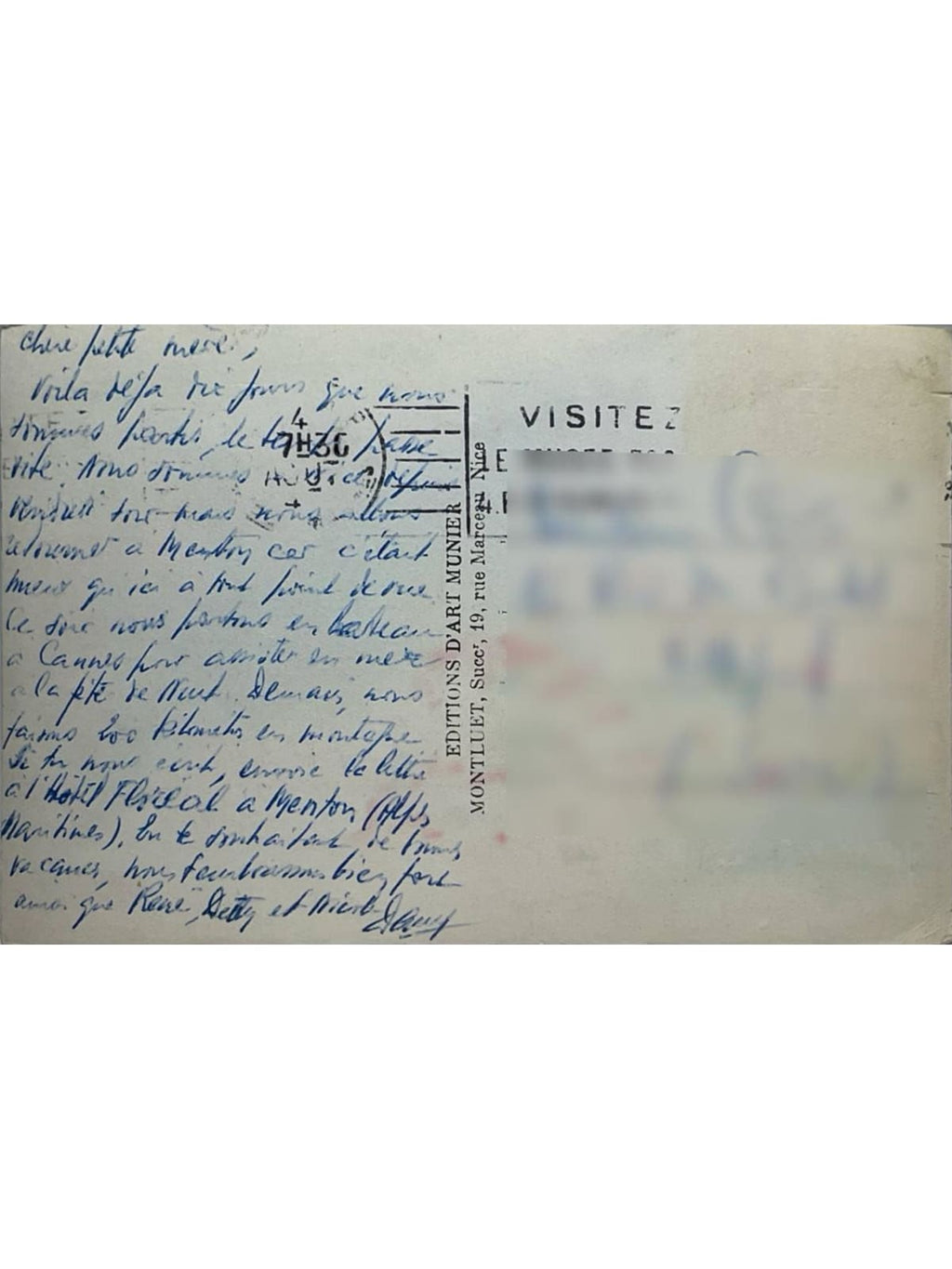 Verso de la carte postale