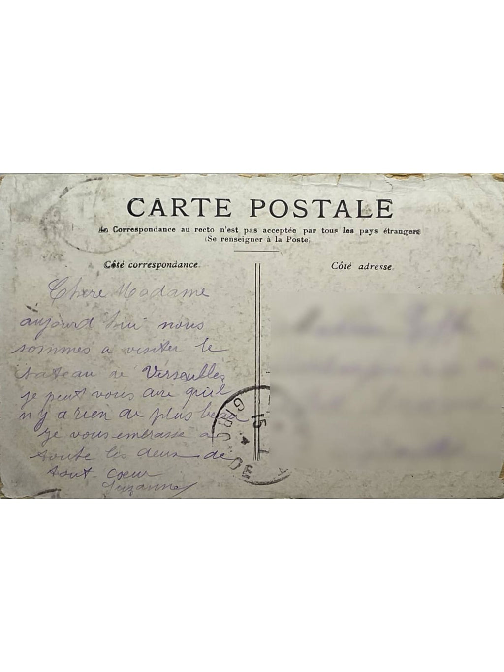 Verso de la carte postale