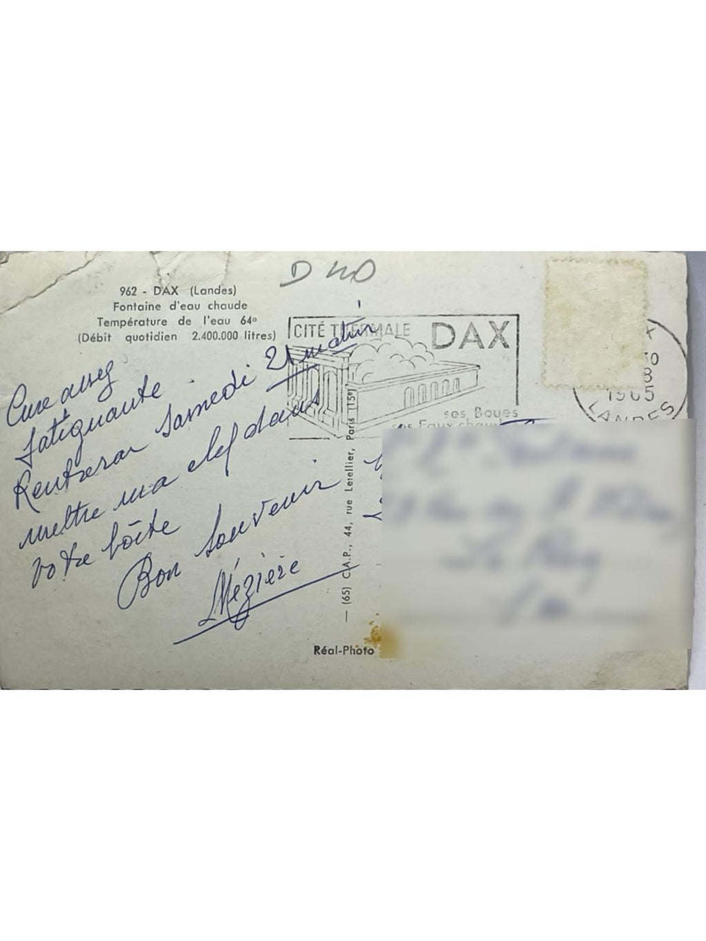 Verso de la carte postale