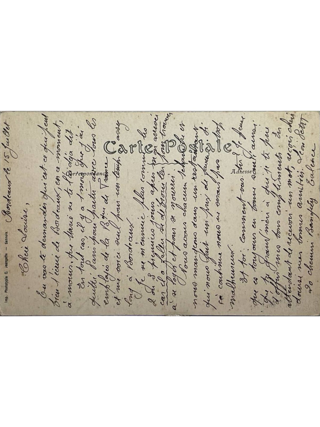 Verso de la carte postale