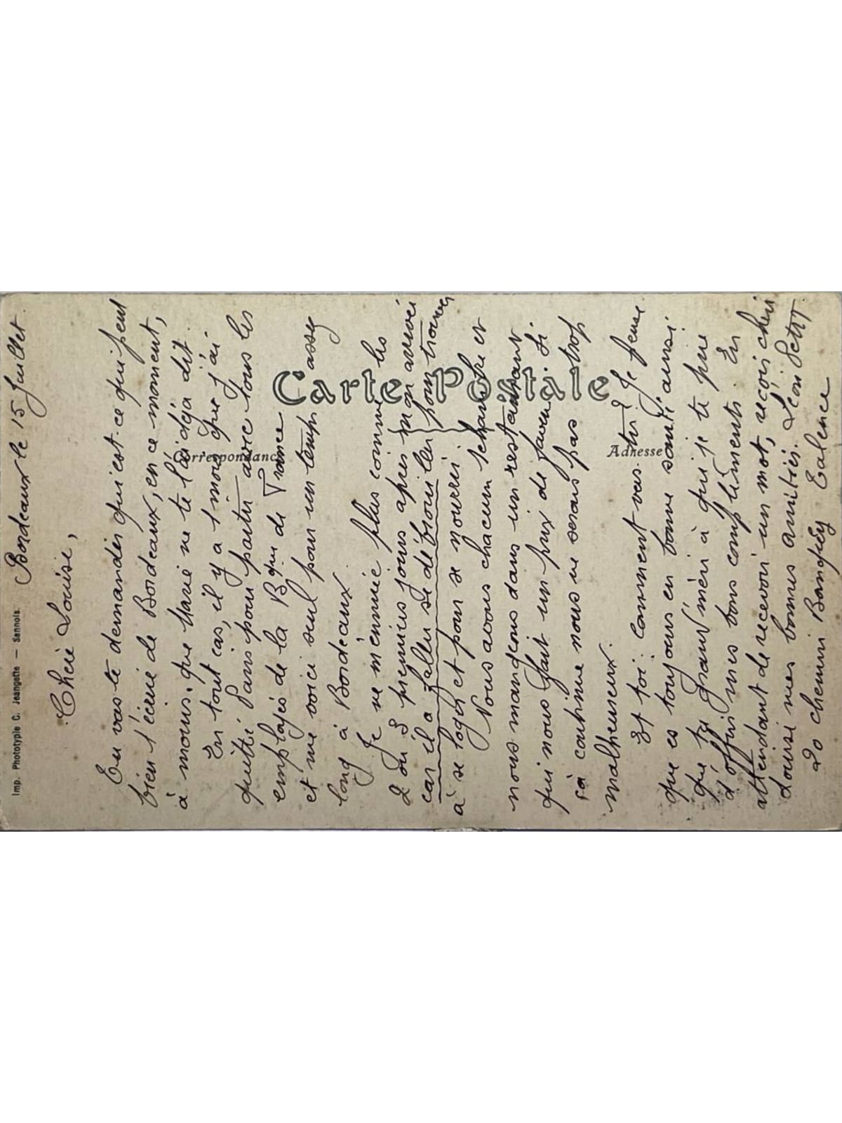 Verso de la carte postale