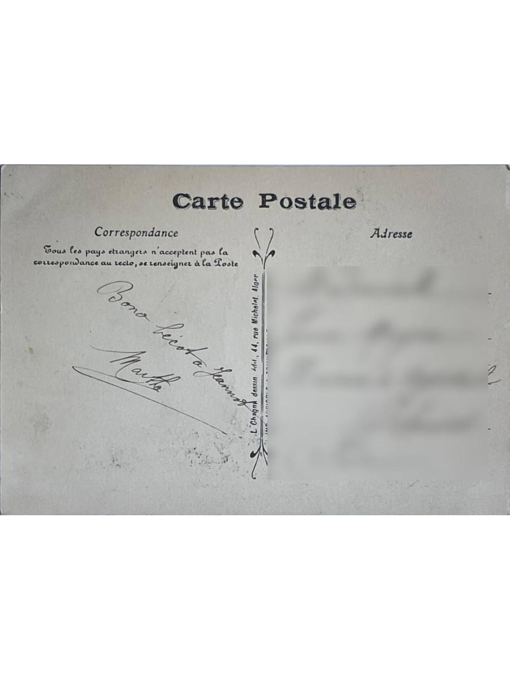 Verso de la carte postale