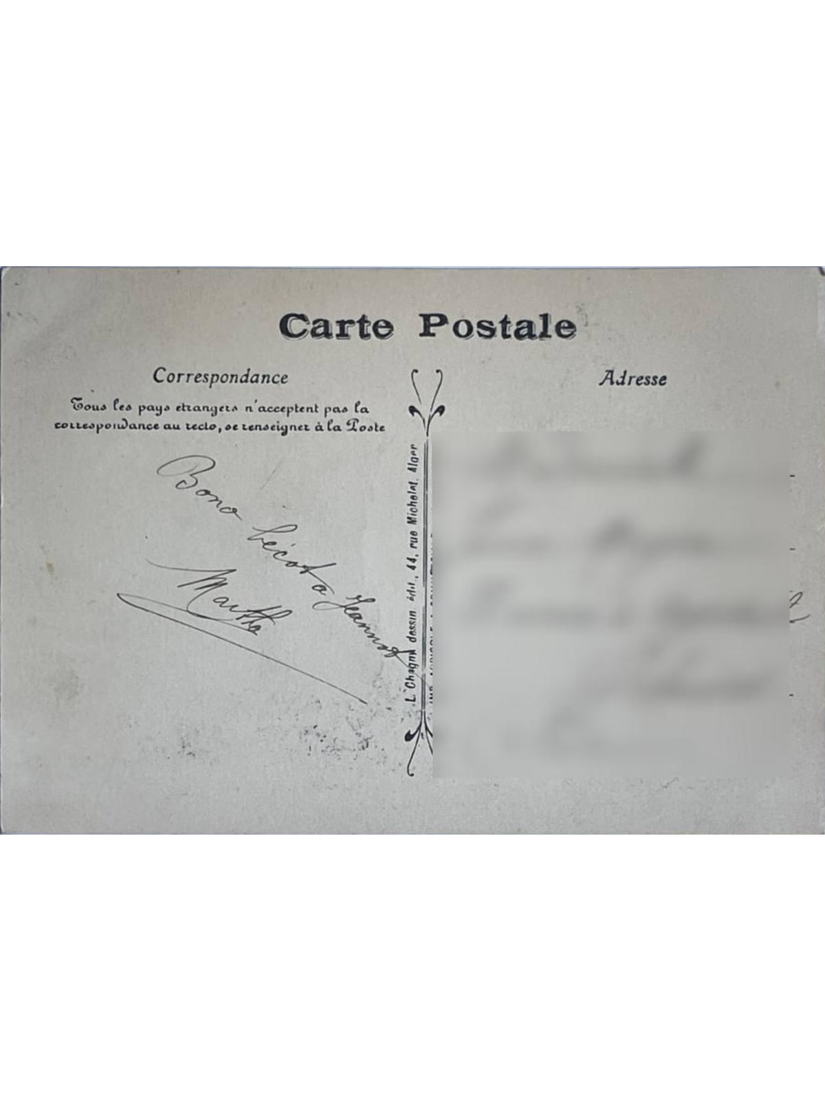 Verso de la carte postale