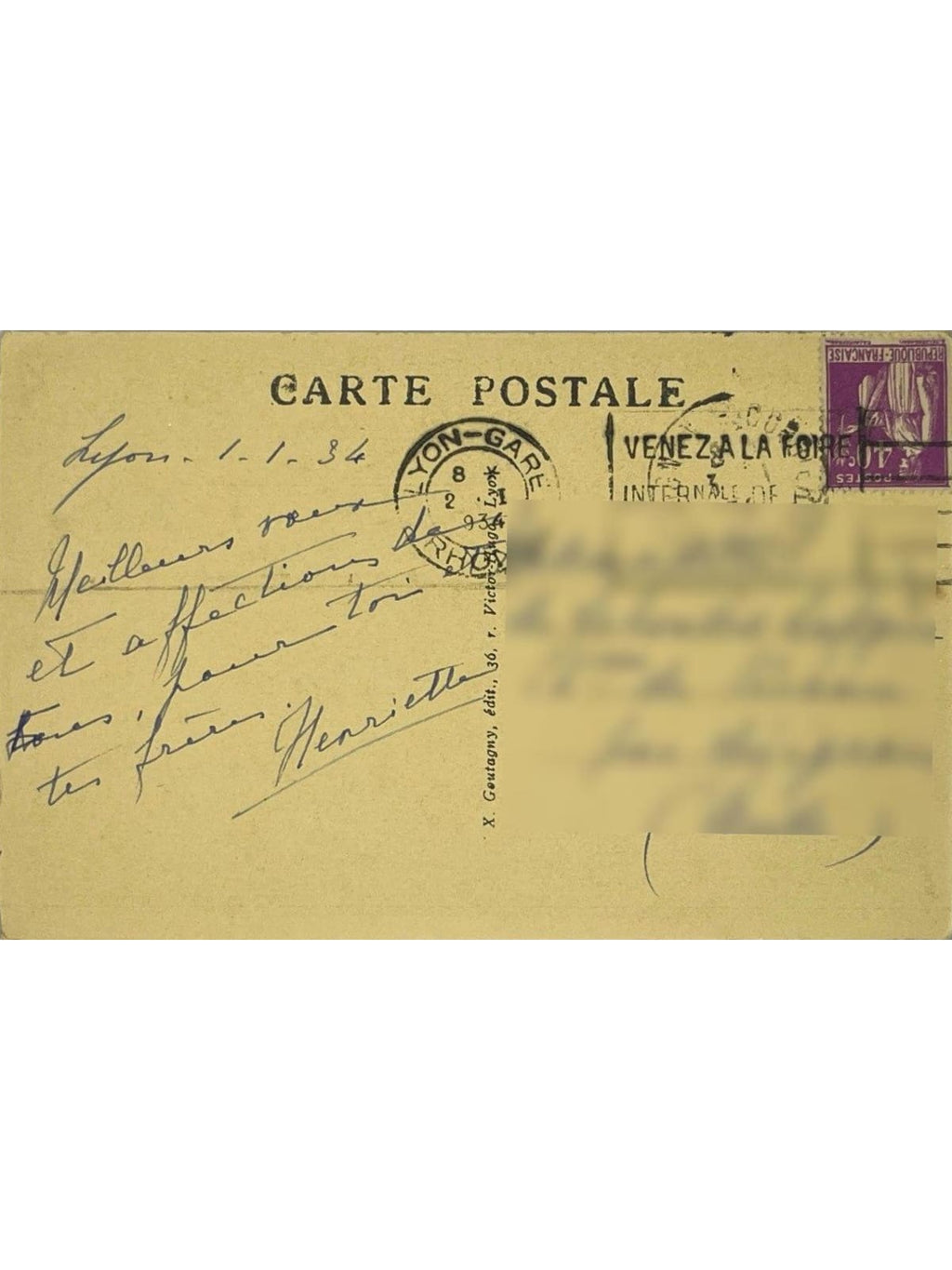 Verso de la carte postale