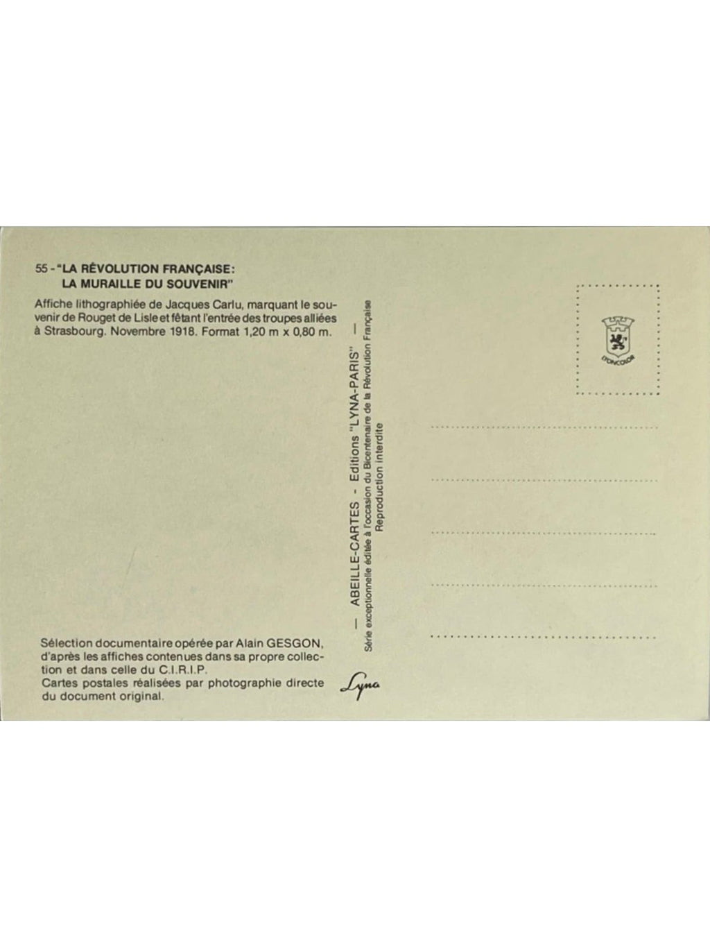 Verso de la carte postale
