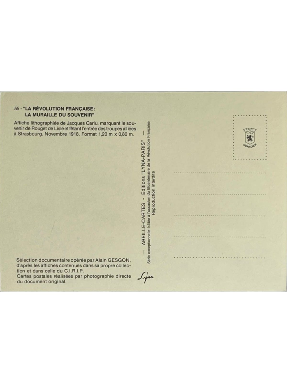 Verso de la carte postale