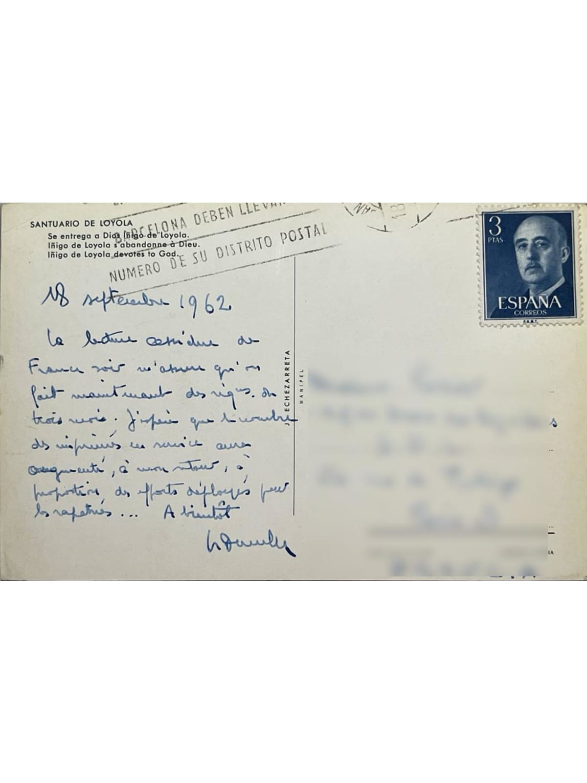 Verso de la carte postale