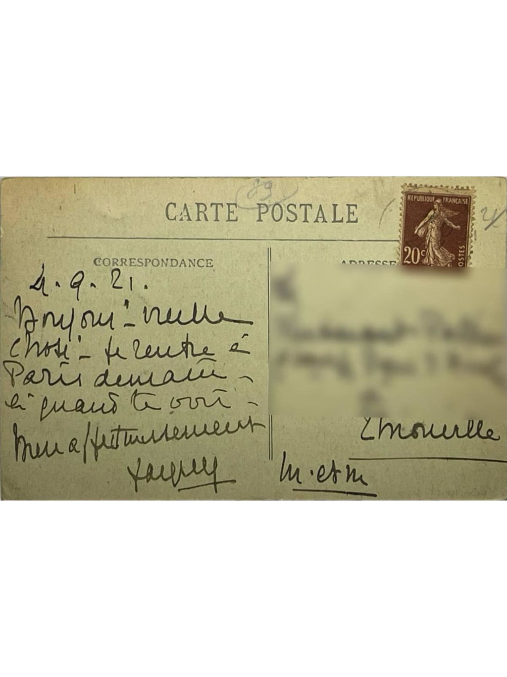Verso de la carte postale