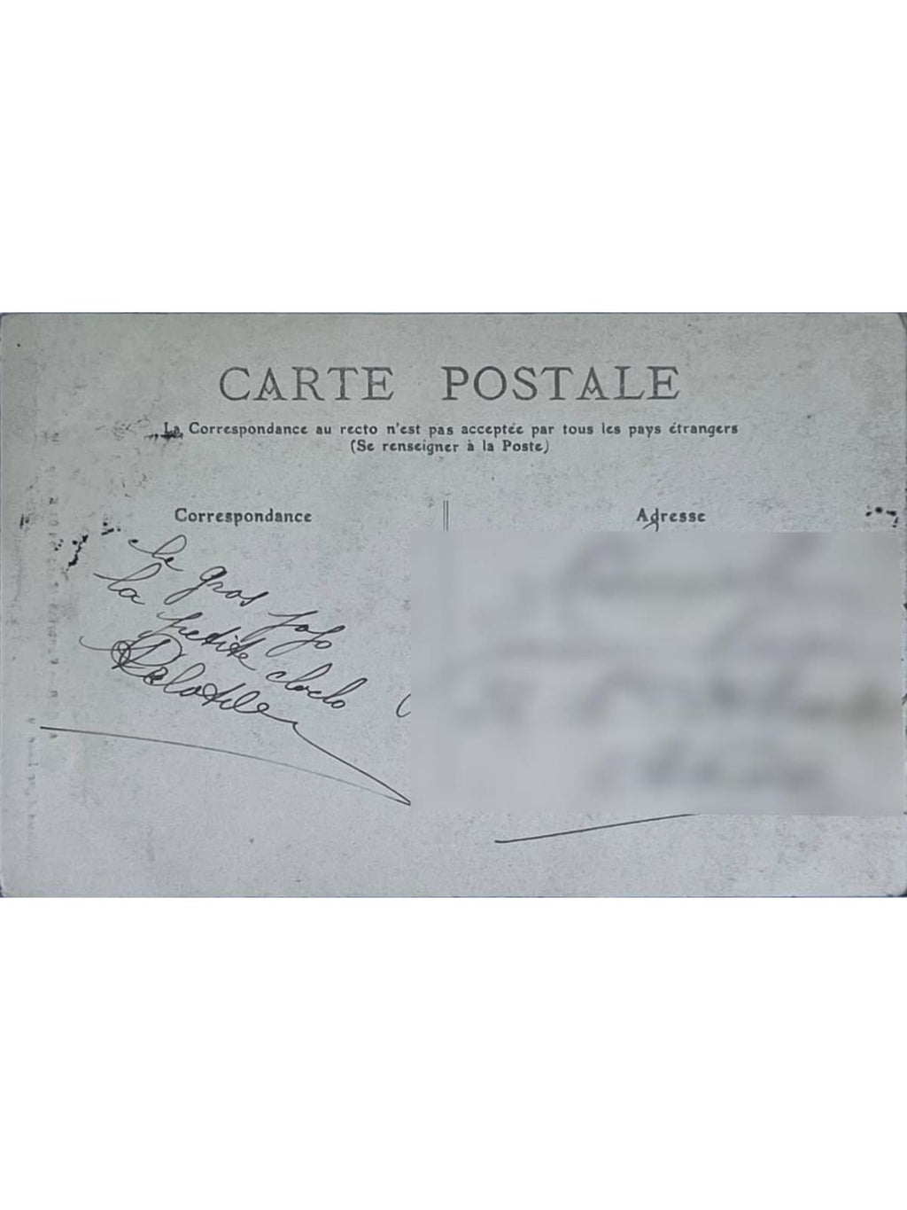 Verso de la carte postale