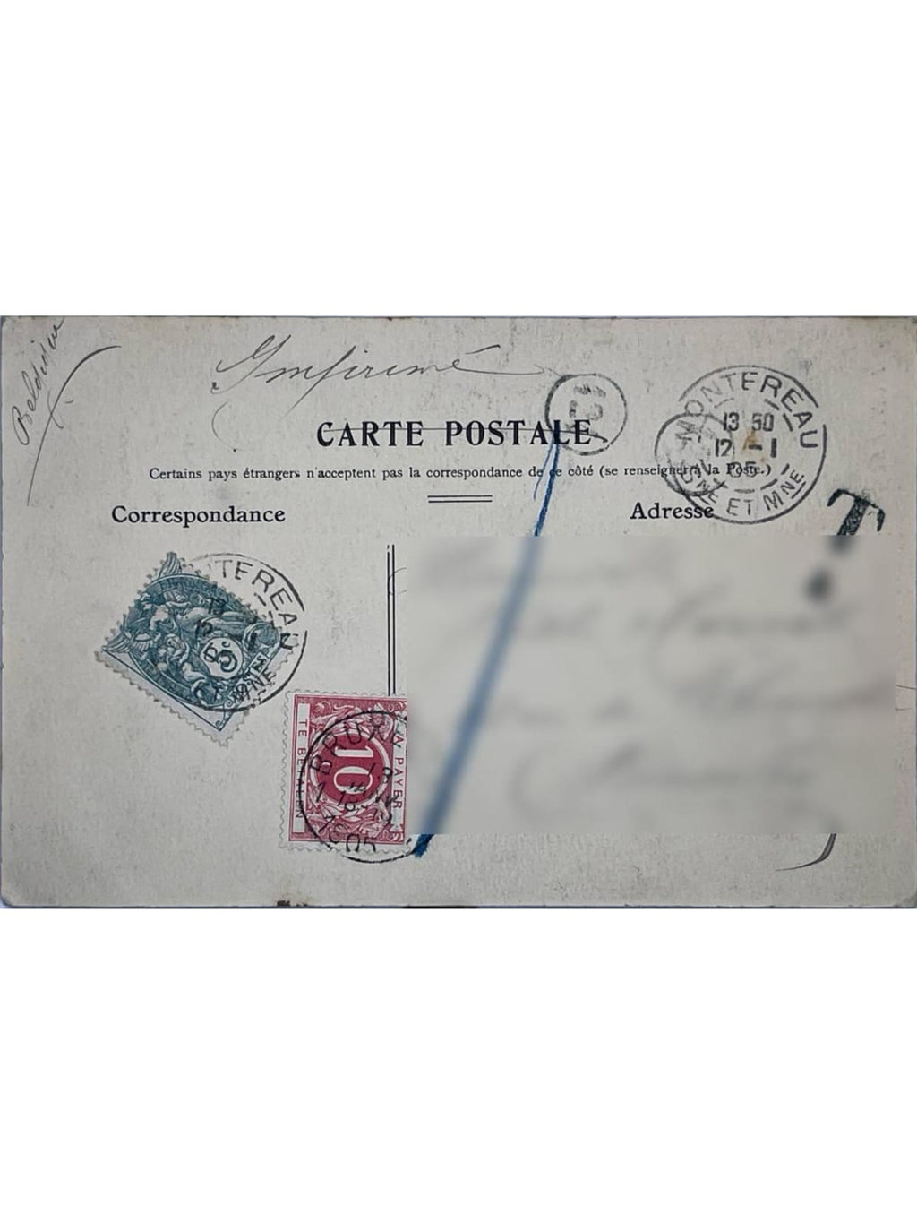 Verso de la carte postale
