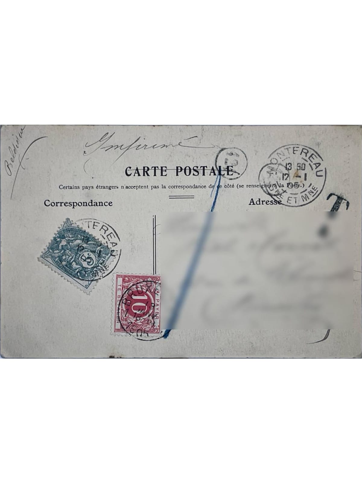 Verso de la carte postale