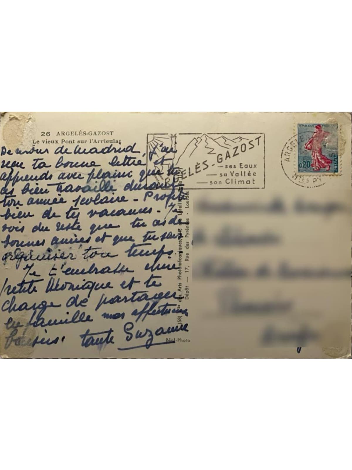 Verso de la carte postale