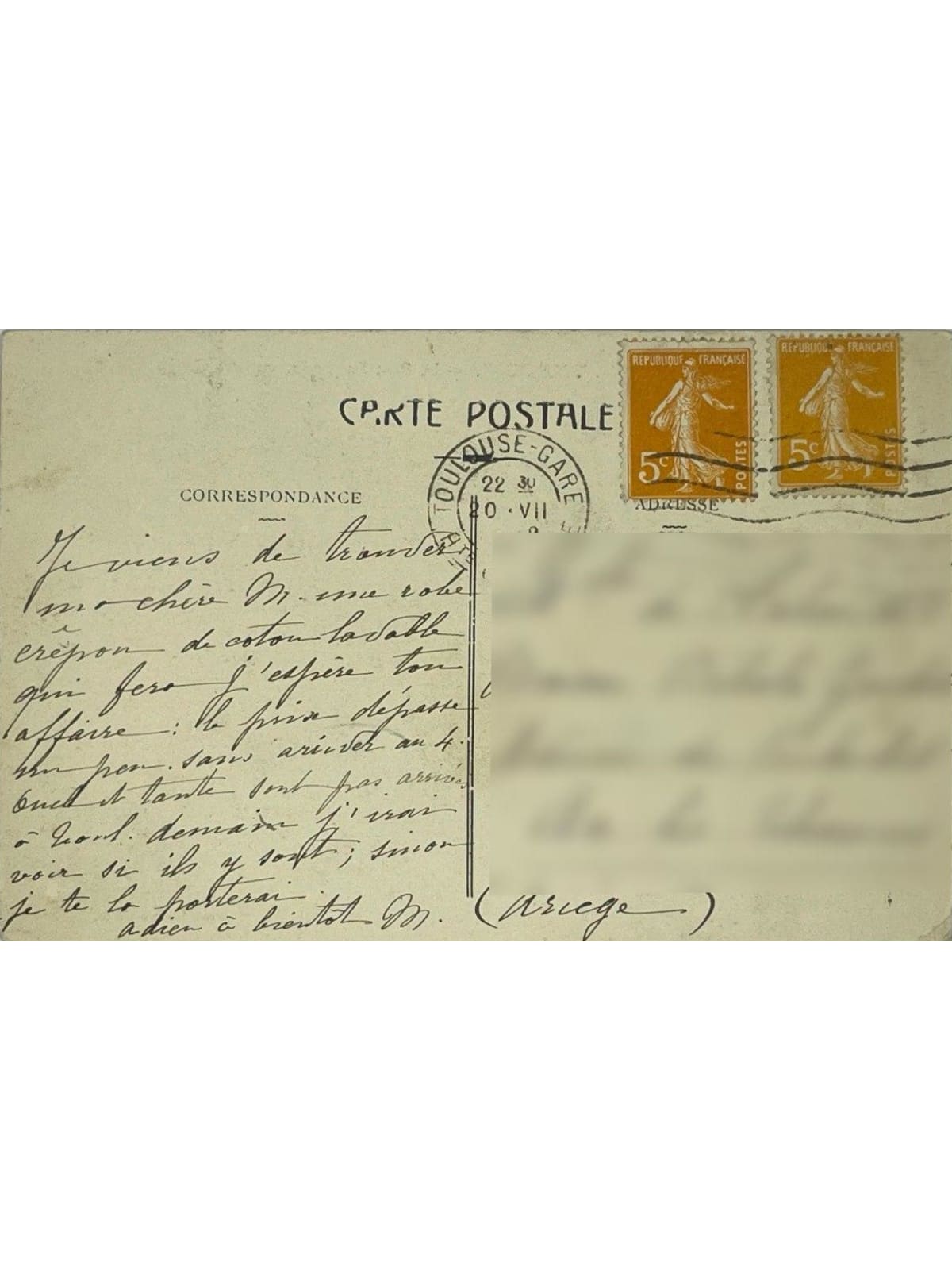 Verso de la carte postale