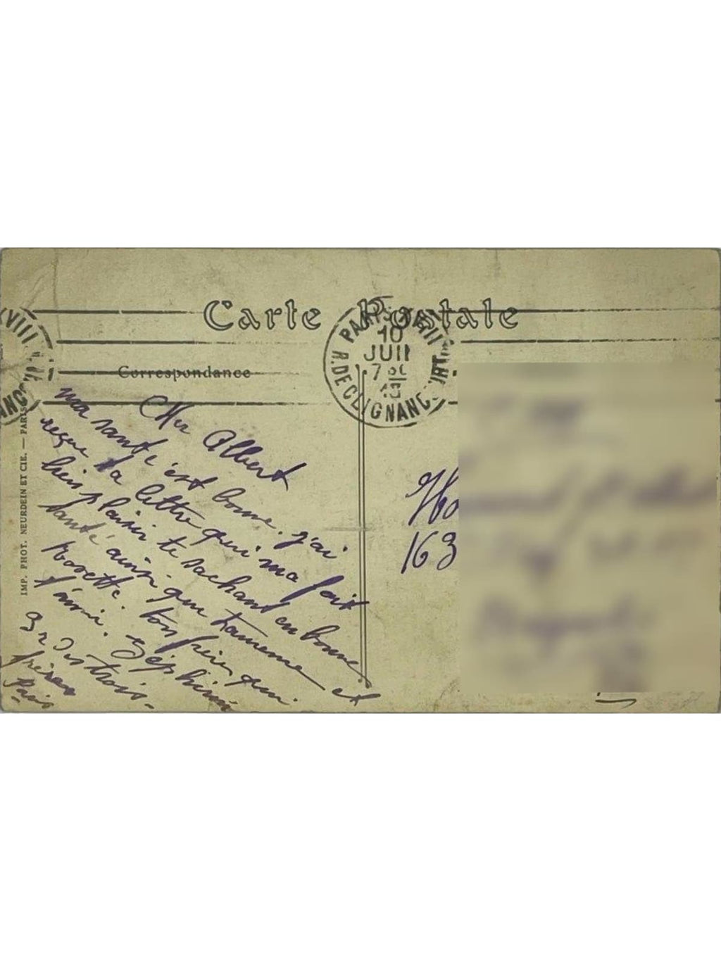 Verso de la carte postale