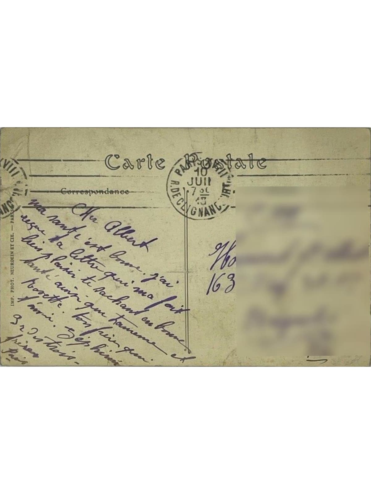 Verso de la carte postale