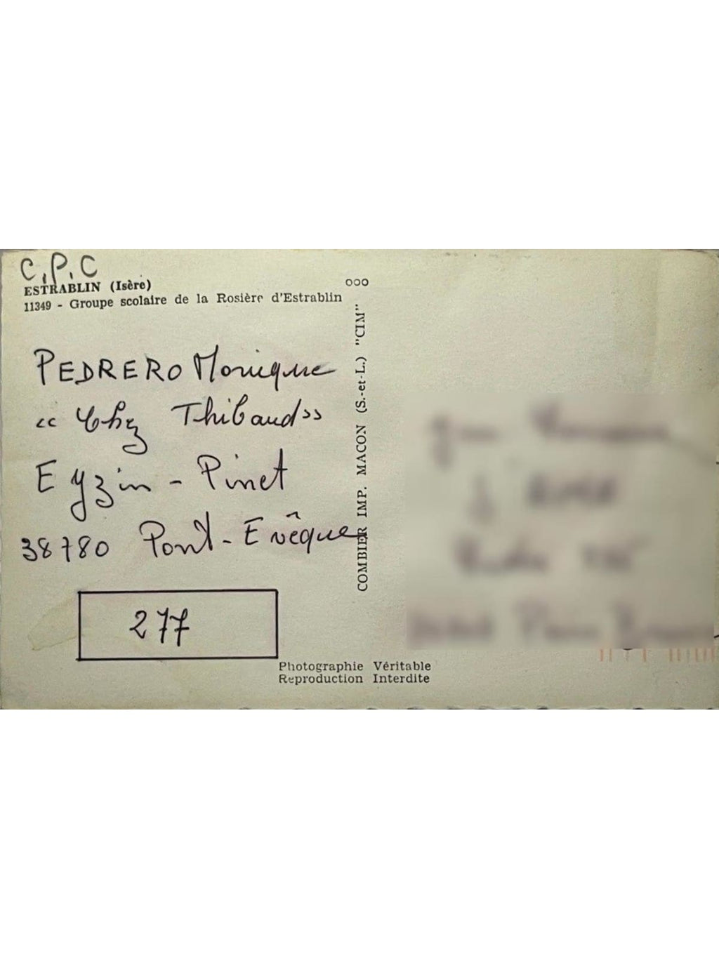 Verso de la carte postale
