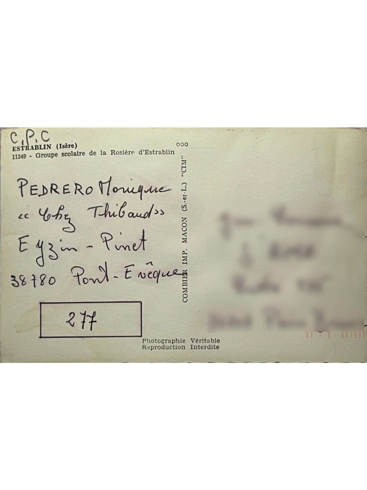 Verso de la carte postale