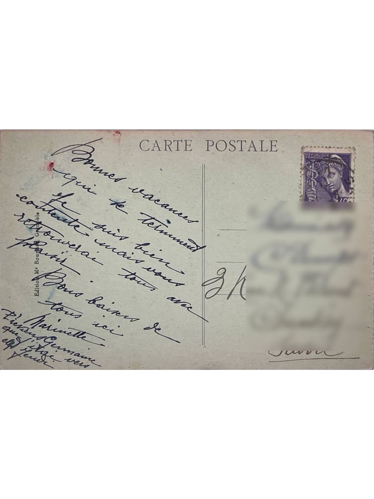 Verso de la carte postale