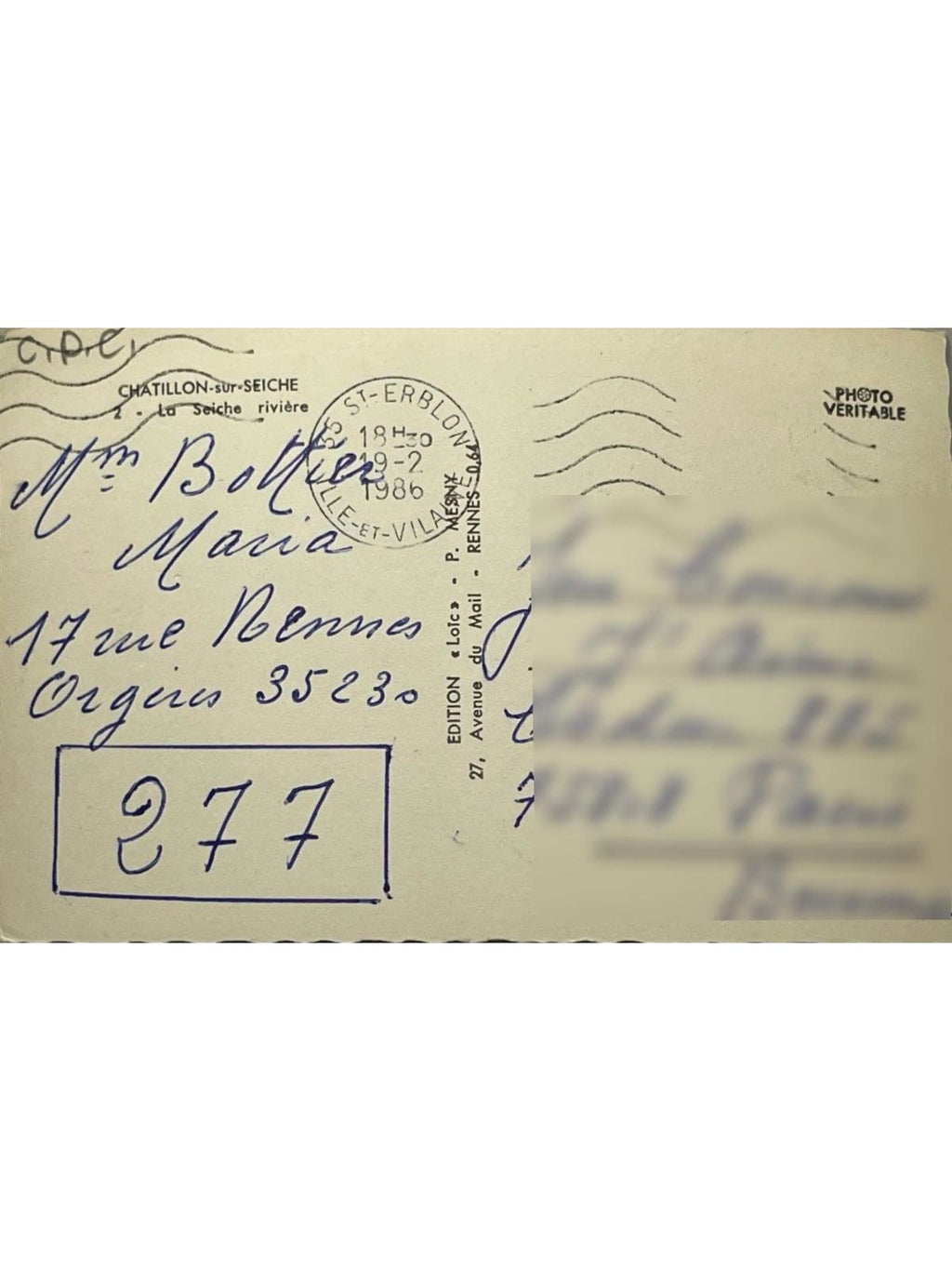 Verso de la carte postale