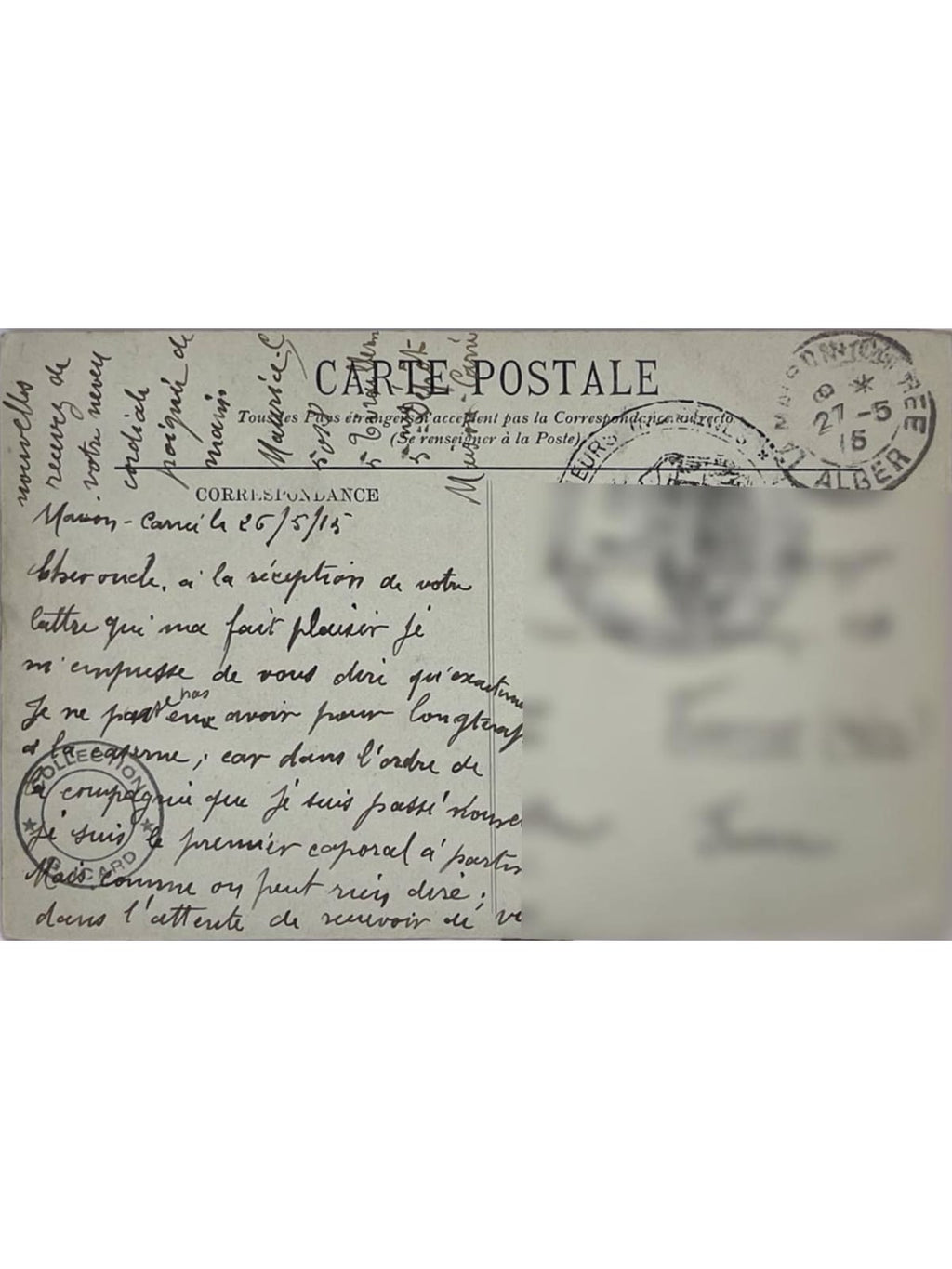 Verso de la carte postale