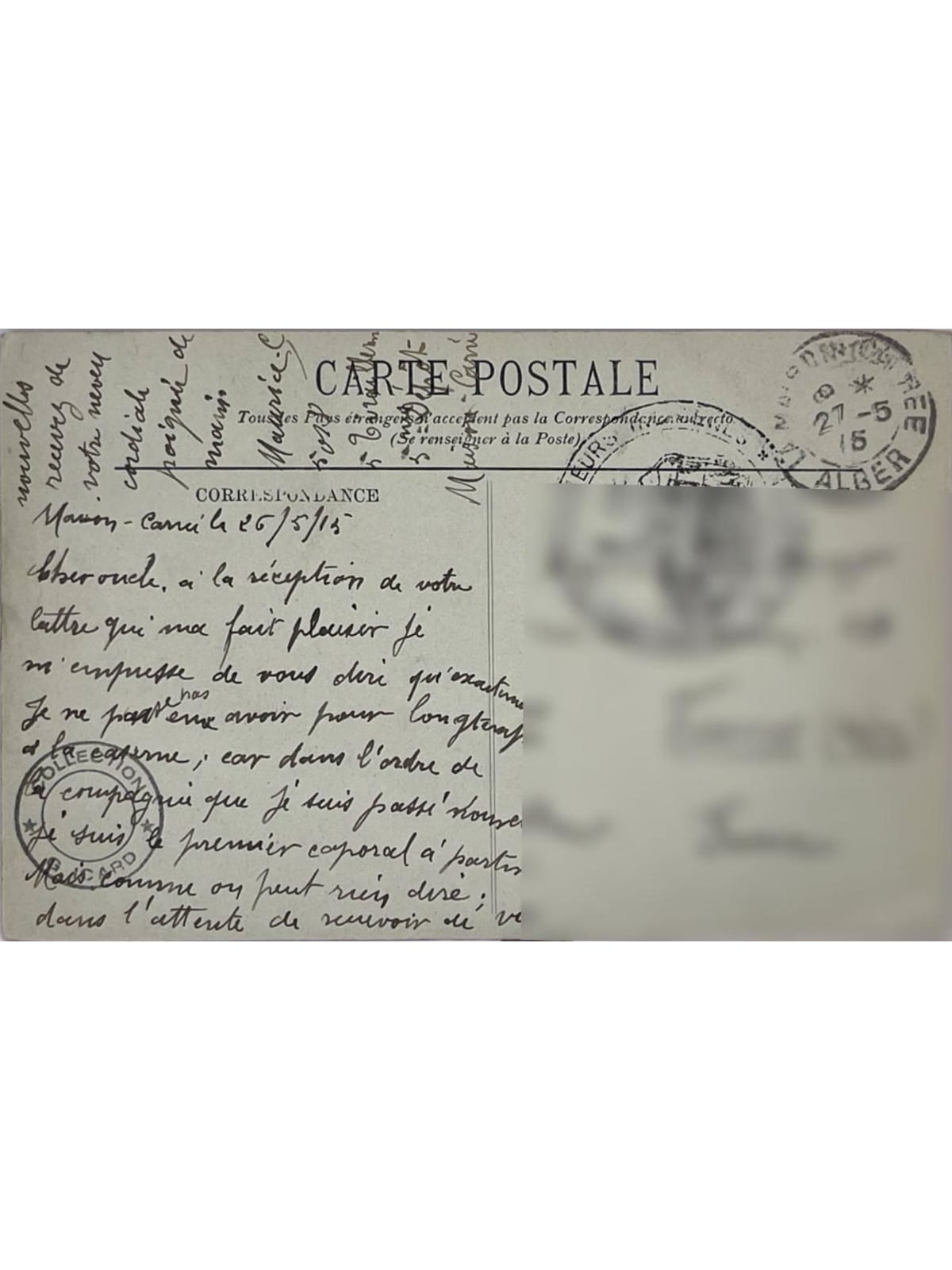 Verso de la carte postale