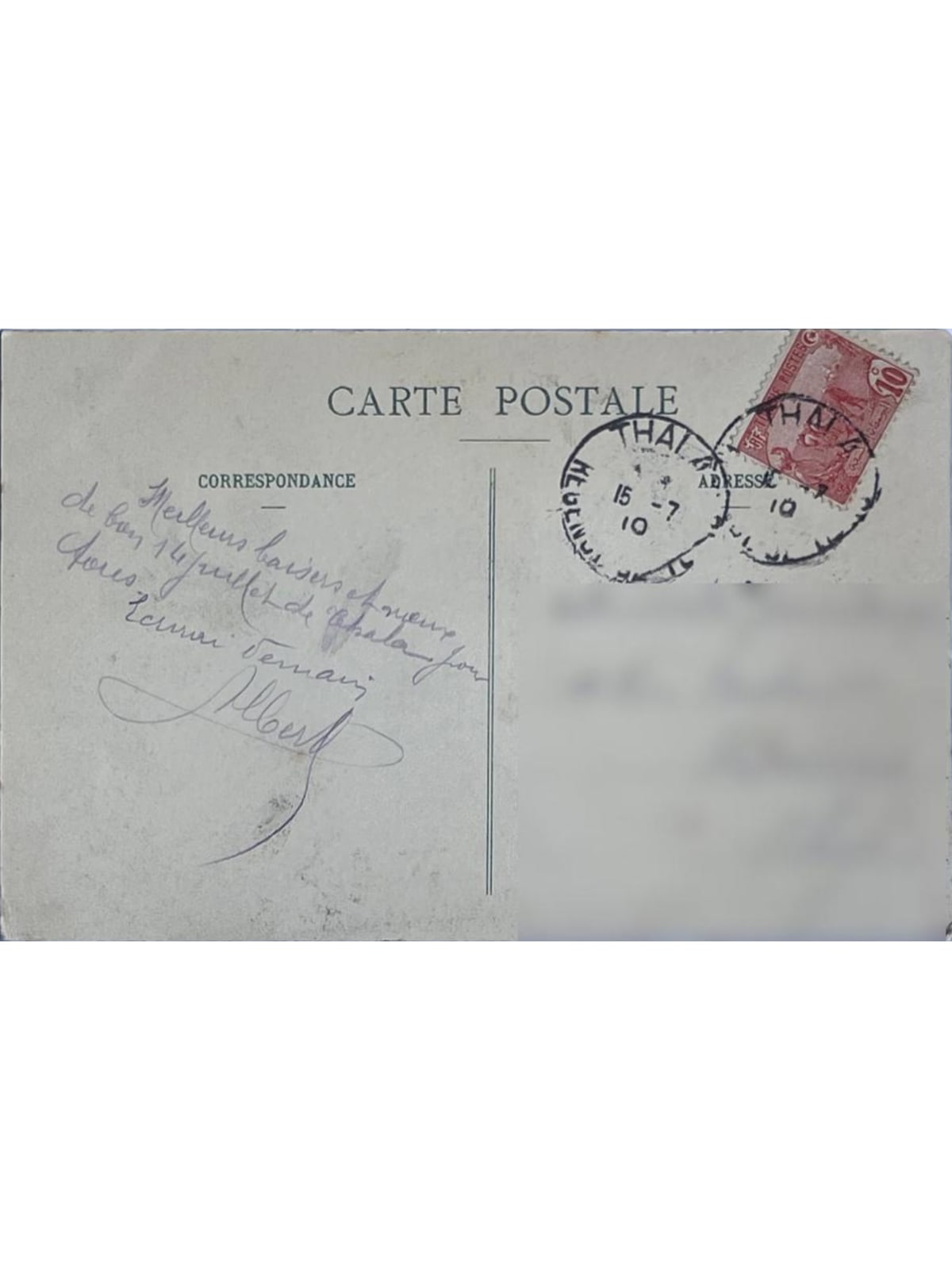 Verso de la carte postale