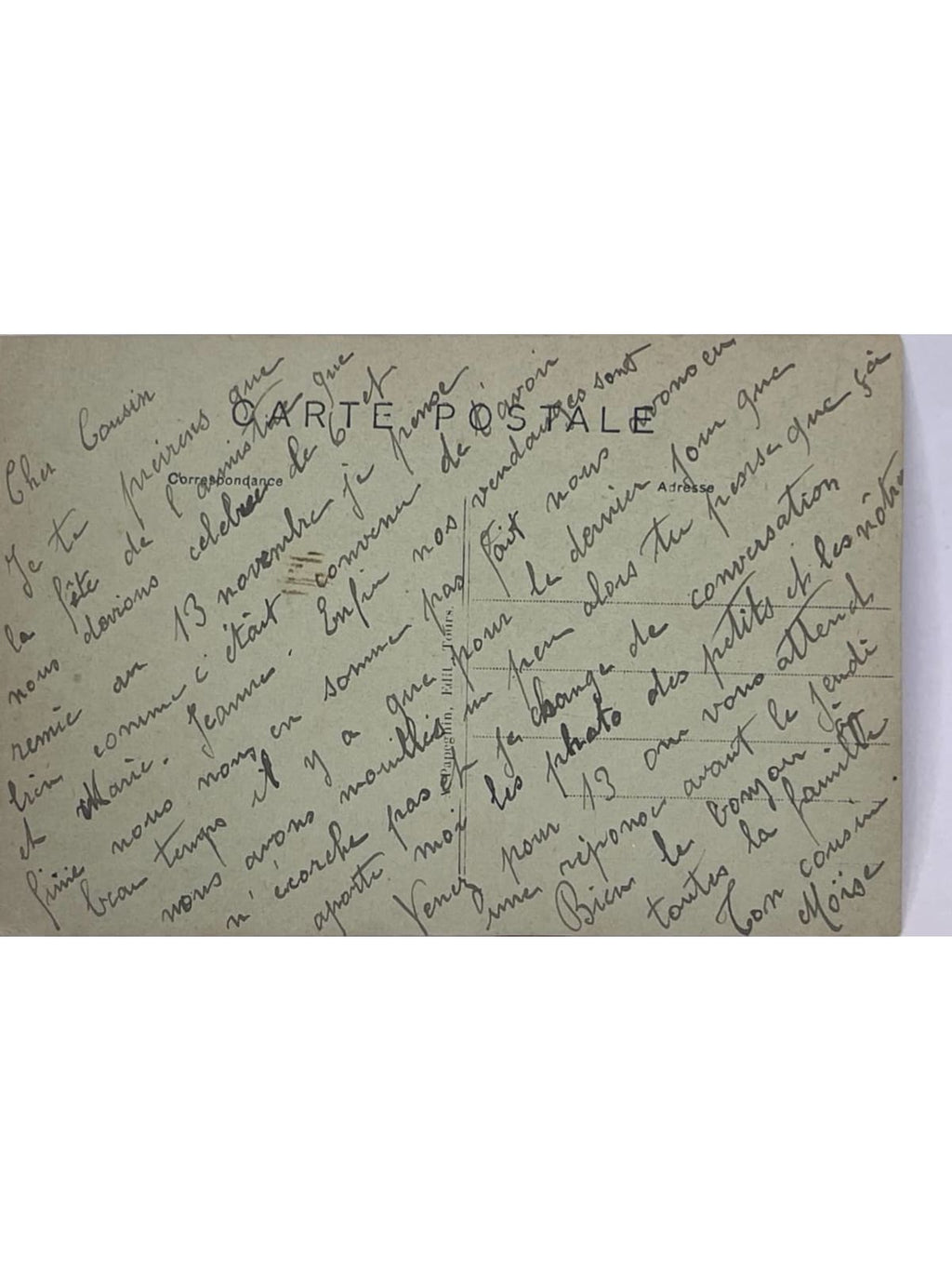 Verso de la carte postale