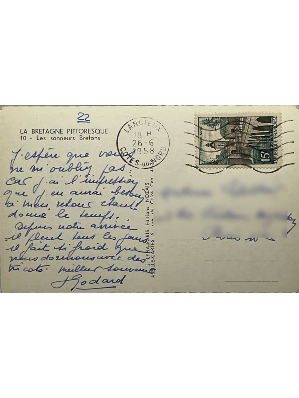 Verso de la carte postale