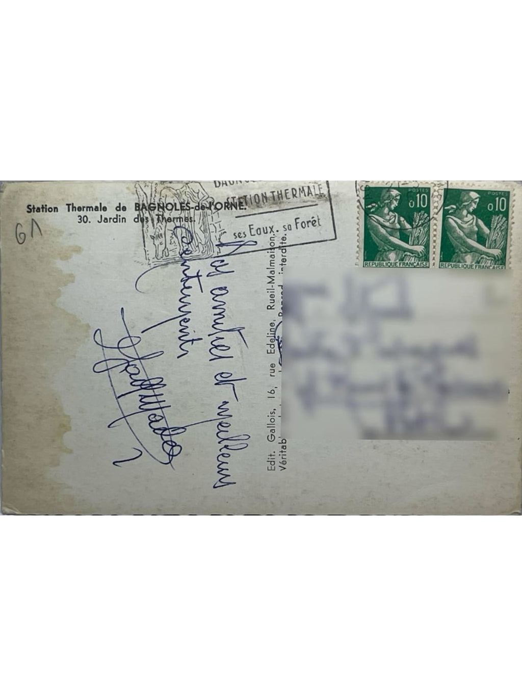 Verso de la carte postale