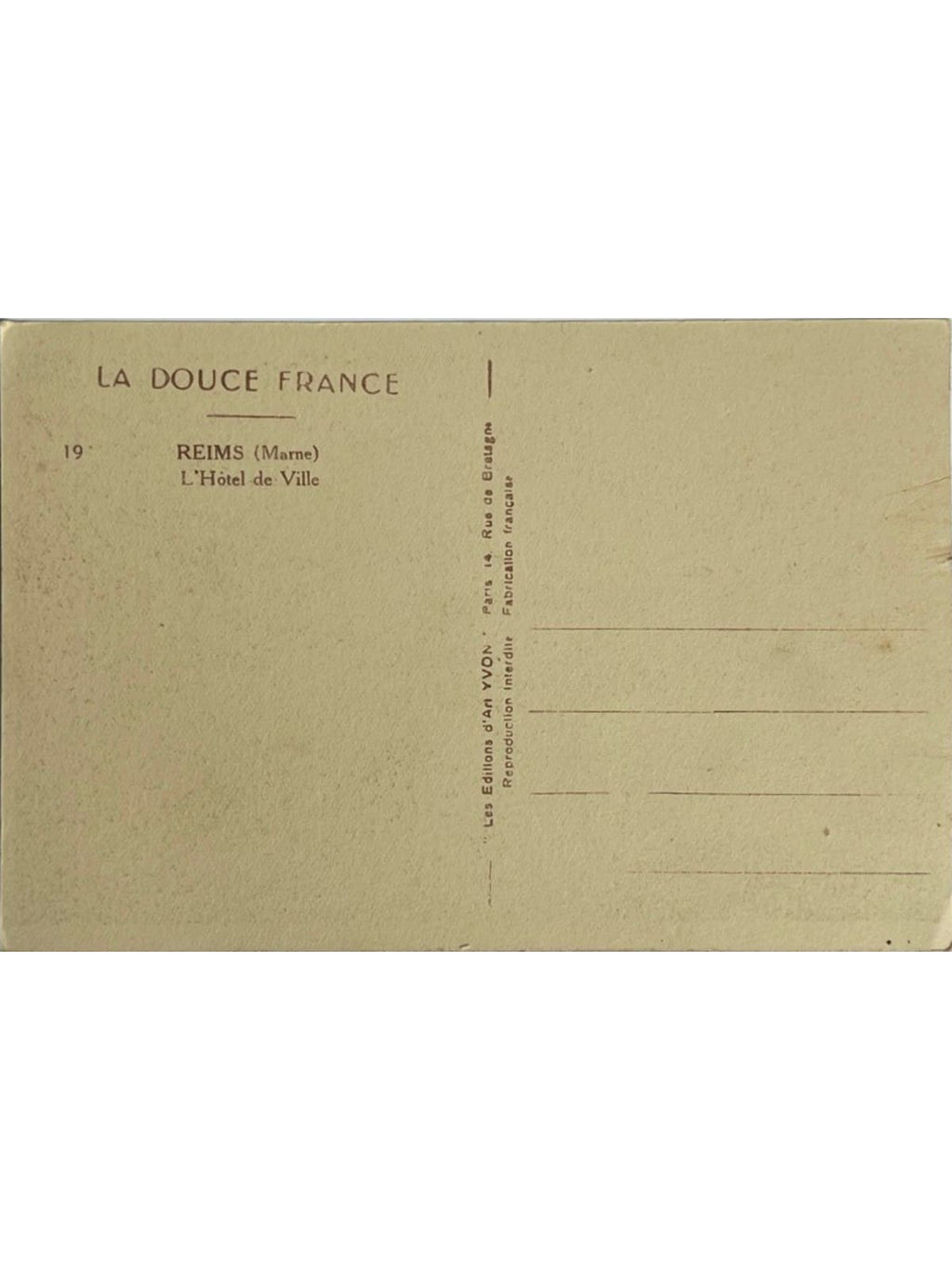 Verso de la carte postale