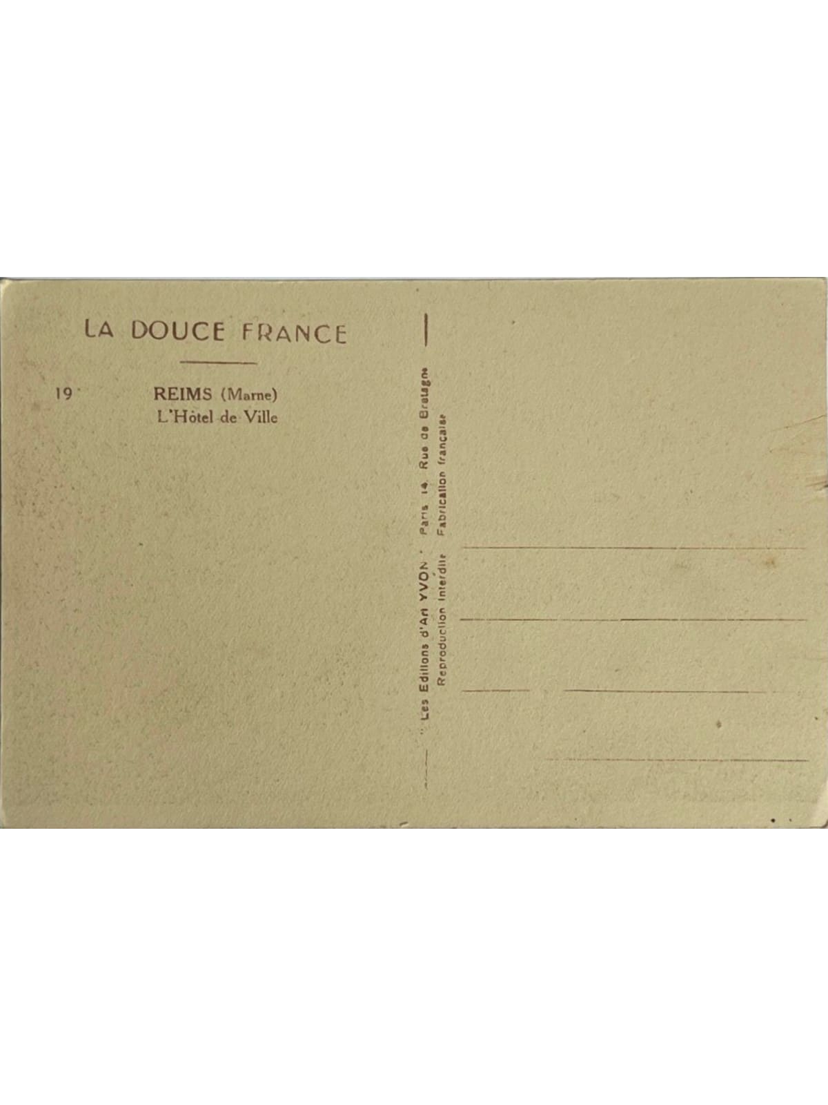 Verso de la carte postale