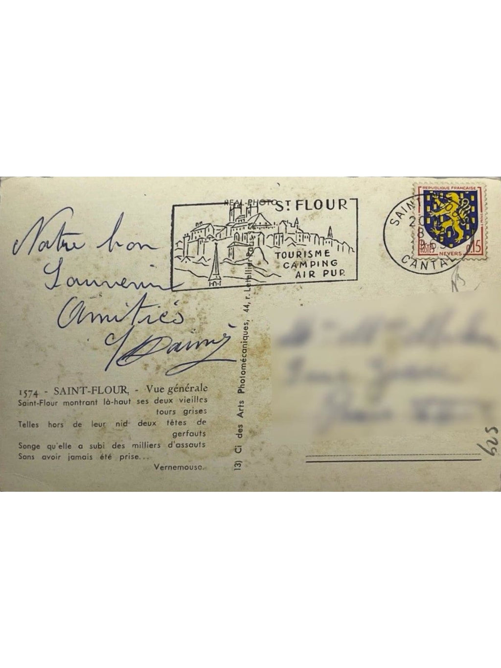 Verso de la carte postale