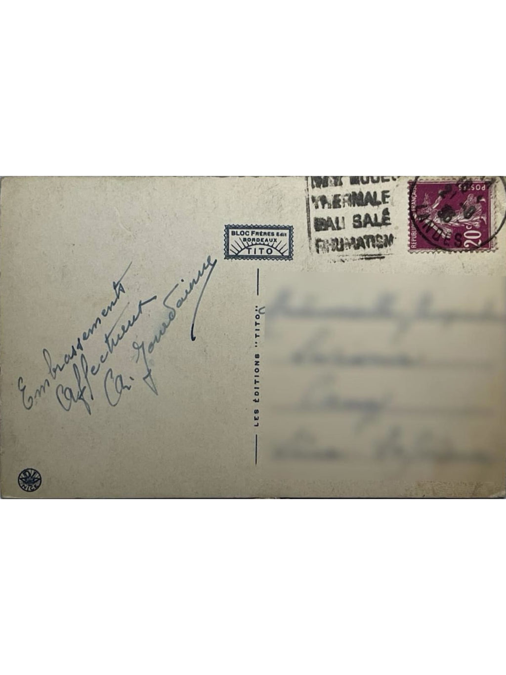 Verso de la carte postale