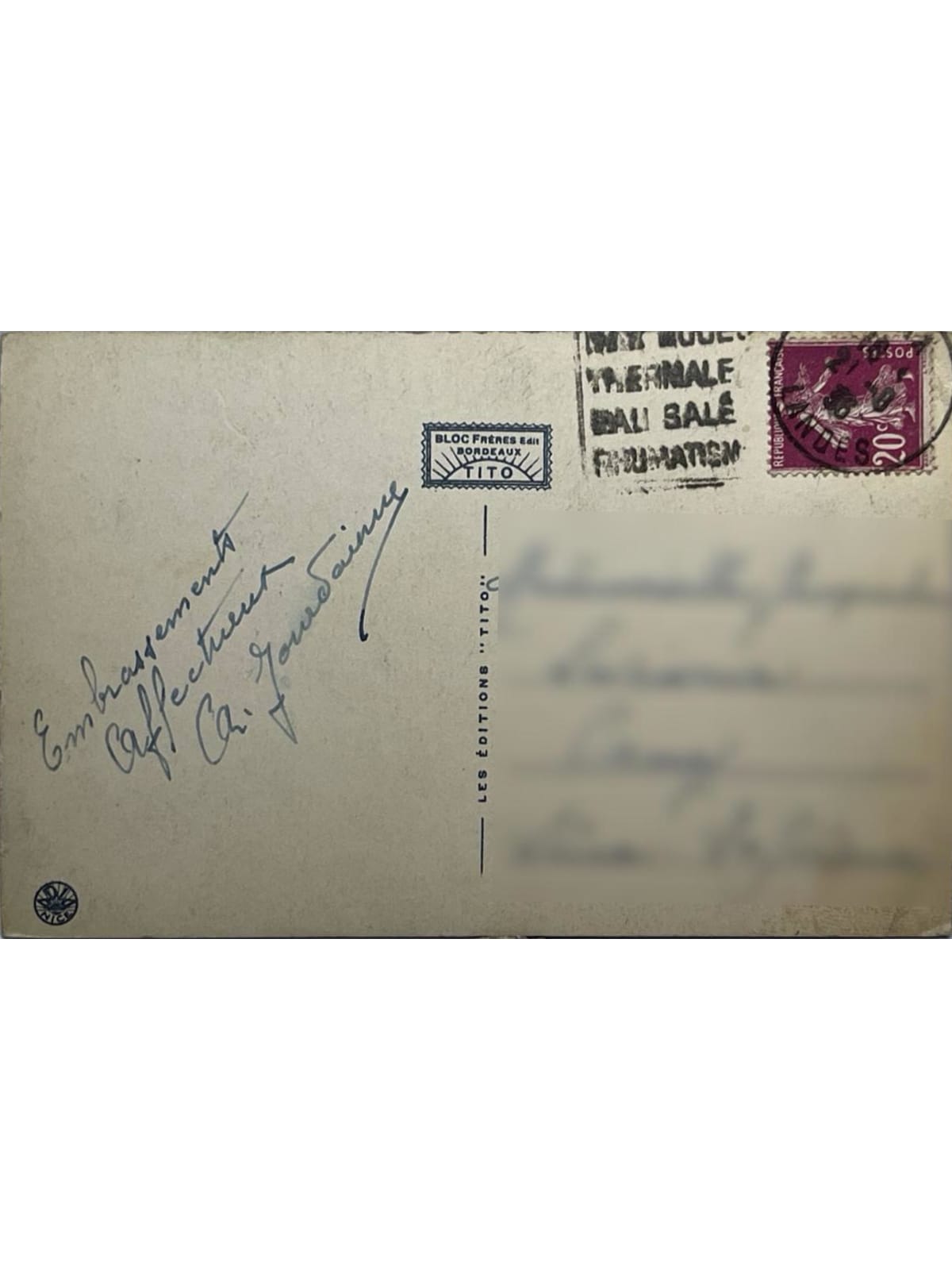 Verso de la carte postale
