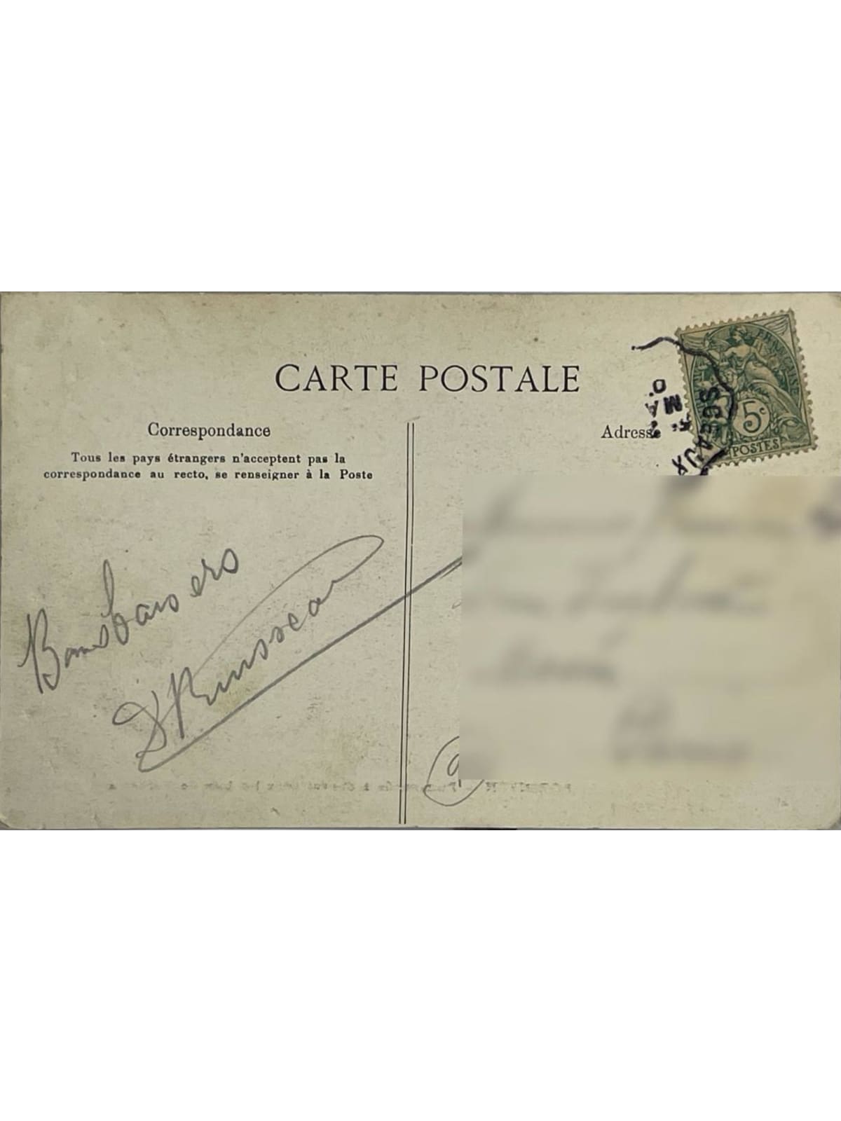 Verso de la carte postale