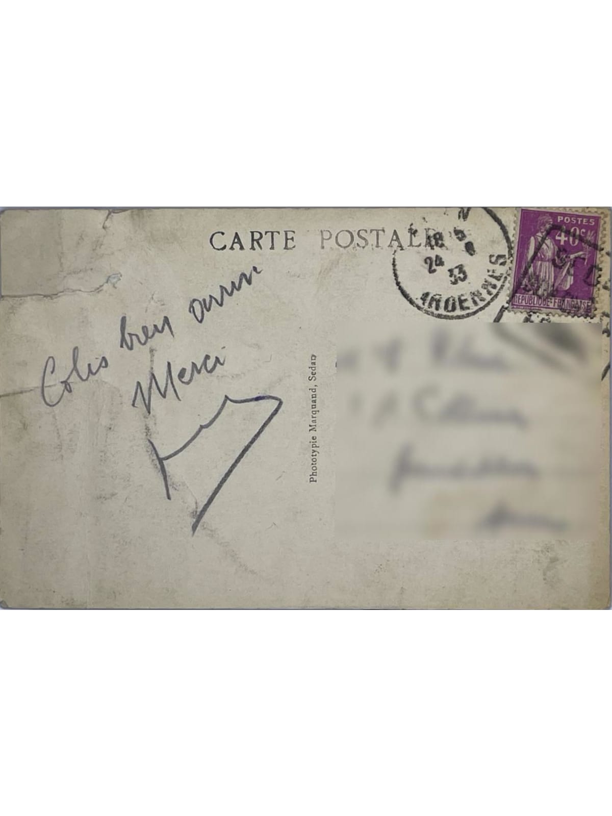 Verso de la carte postale